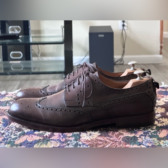 Gucci Signature Stripe Wingtip Brown Leather Men’s Brogue Oxfords Size 11 US 12 - Picture 11 of 15